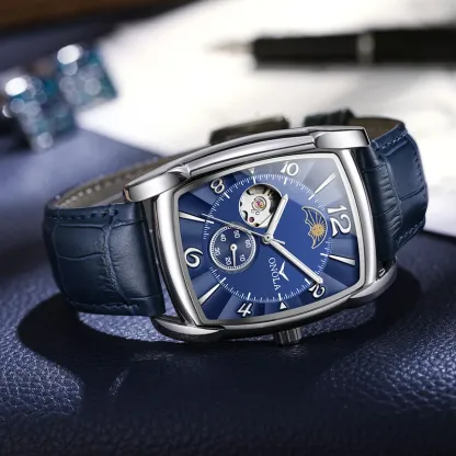 Brand ONOLA Top Luxury Fashion Men's Watches Luminous Square Mechanical Skeleton Sport Waterproof Male Automatic Watch Men