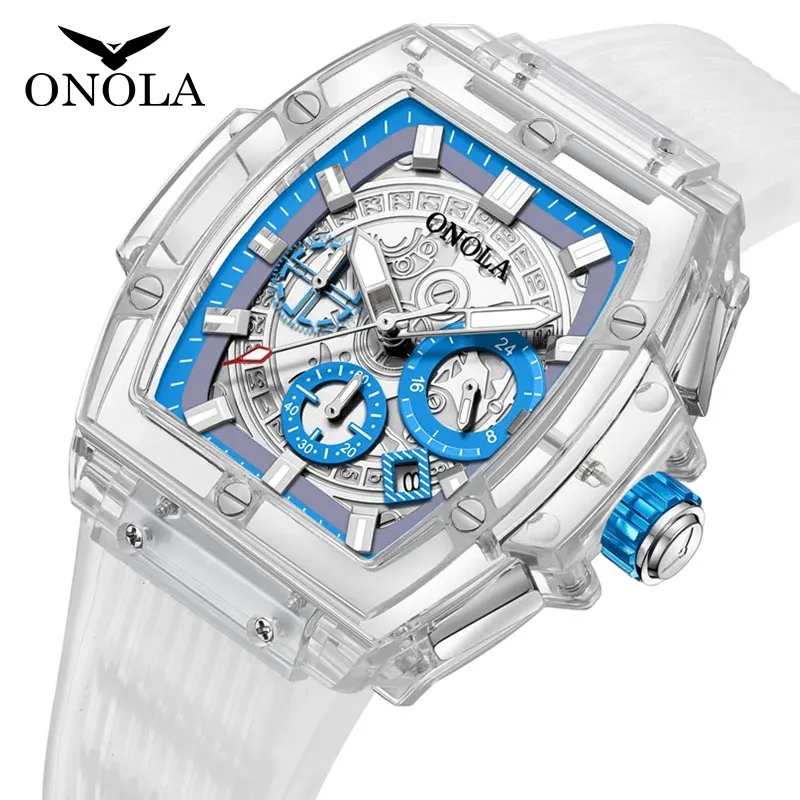 Onola brand business transparent plastic watch men women clock 2021 fashion sport casual unique quartz luxury Square men's watch