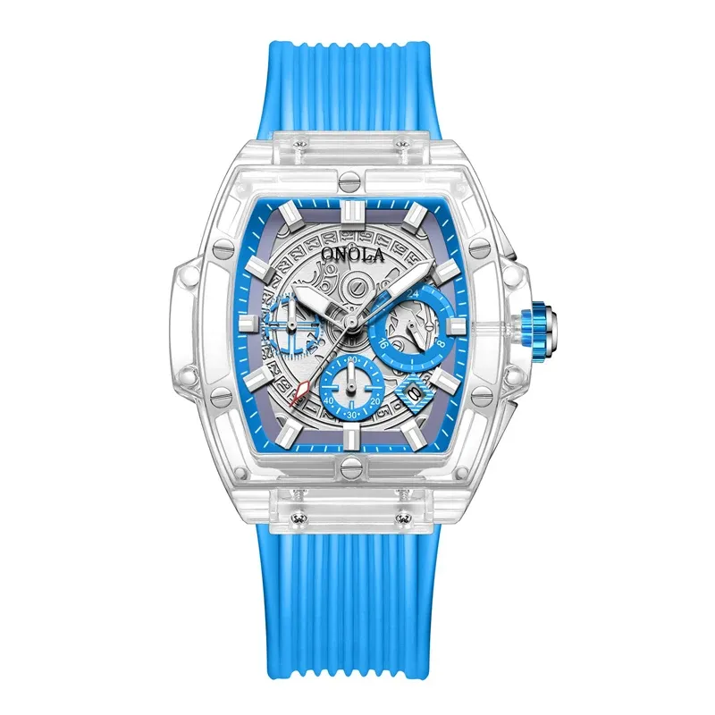 Onola brand business transparent plastic watch men women clock 2021 fashion sport casual unique quartz luxury Square men's watch