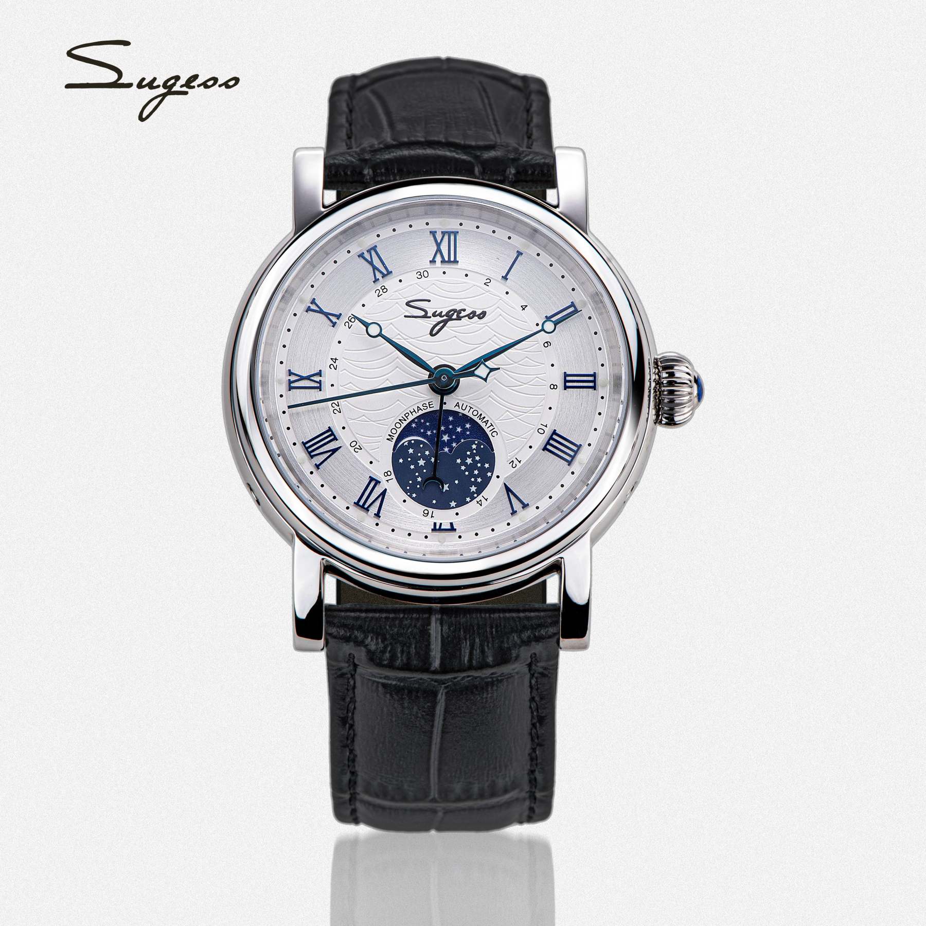 MoonPhase Master SU2108SZ Stainless-Steel Moon Phase Blue Indices-TIME.SHOP