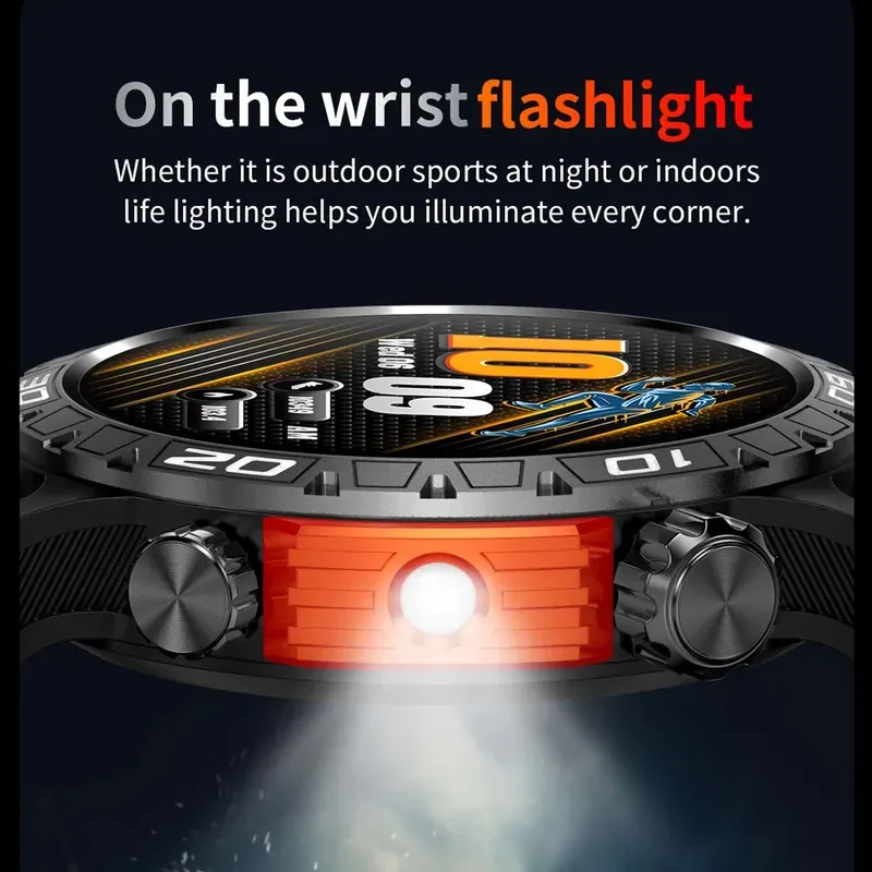 Smart watch men with LED lighting compass sports fitness tracker watch IP68 waterproof Bluetooth Talk smartwatch for Android iOS