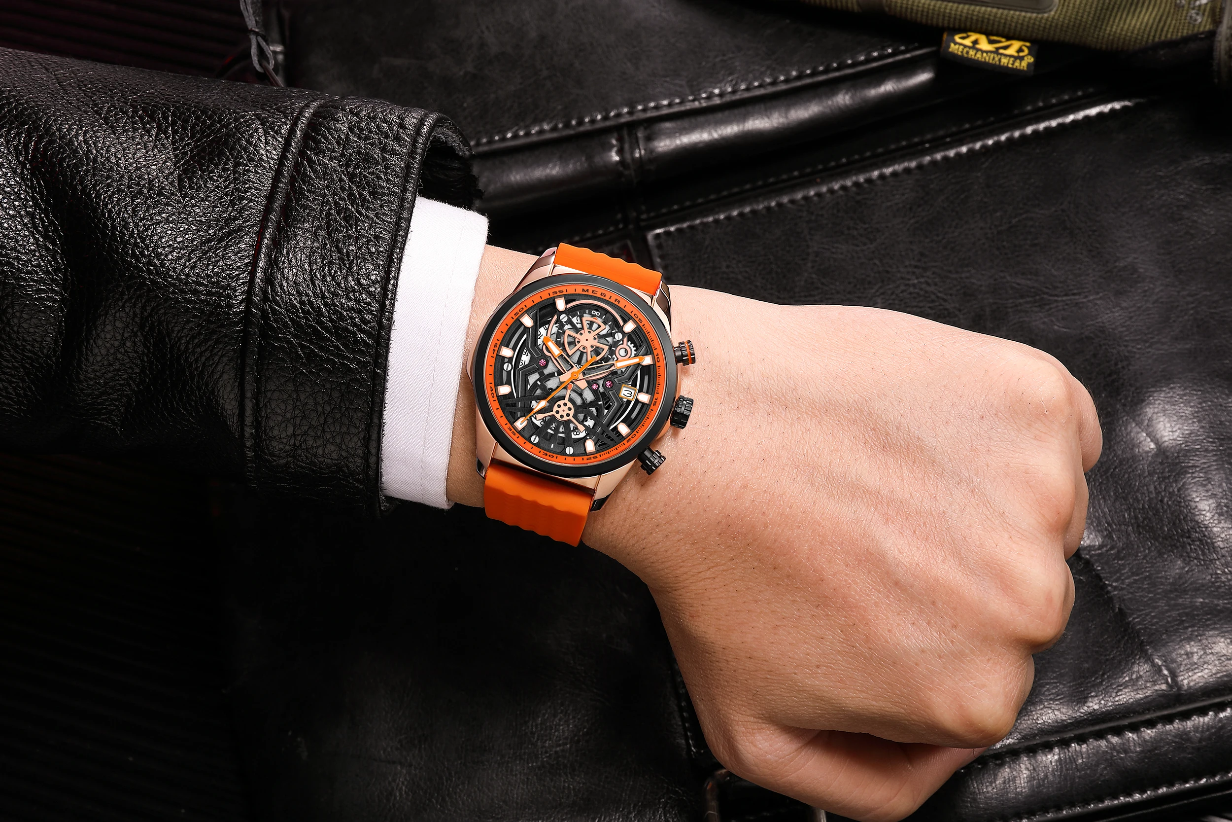 MEGIR 2235 Men's Quartz Watches Fashion Brand Sports Waterproof Silicone Strap Wristwatch Large Dial Clock Relogio Masculino