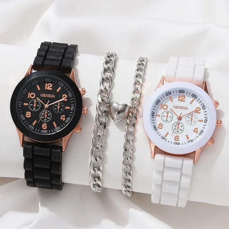 4PCs new luxury women's watch fashion luxury elegant alloy wristwatch PU leather strap couple watch quartz holiday gifts no box