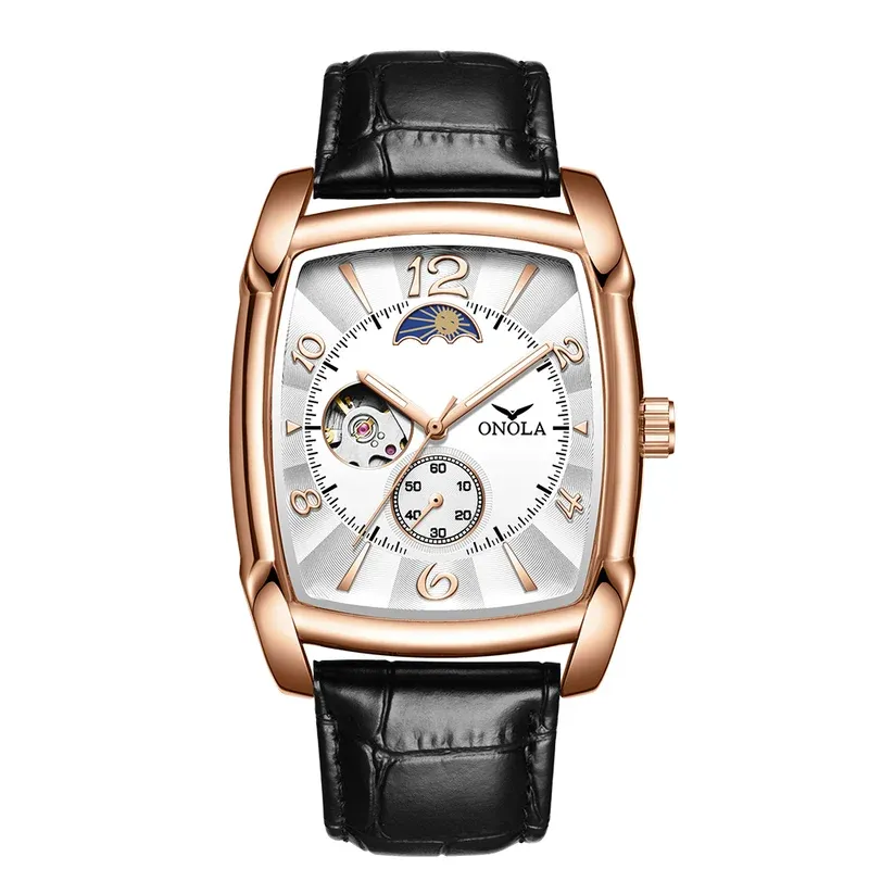 Brand ONOLA Top Luxury Fashion Men's Watches Luminous Square Mechanical Skeleton Sport Waterproof Male Automatic Watch Men
