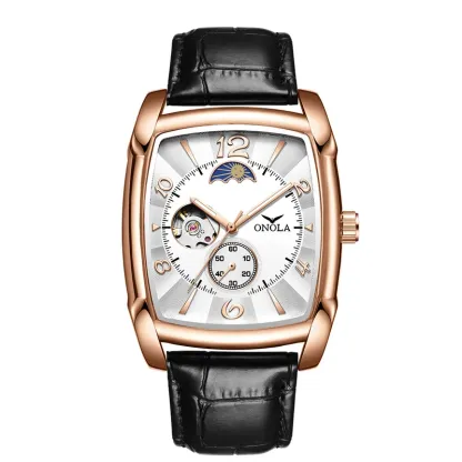 Brand ONOLA Top Luxury Fashion Men's Watches Luminous Square Mechanical Skeleton Sport Waterproof Male Automatic Watch Men