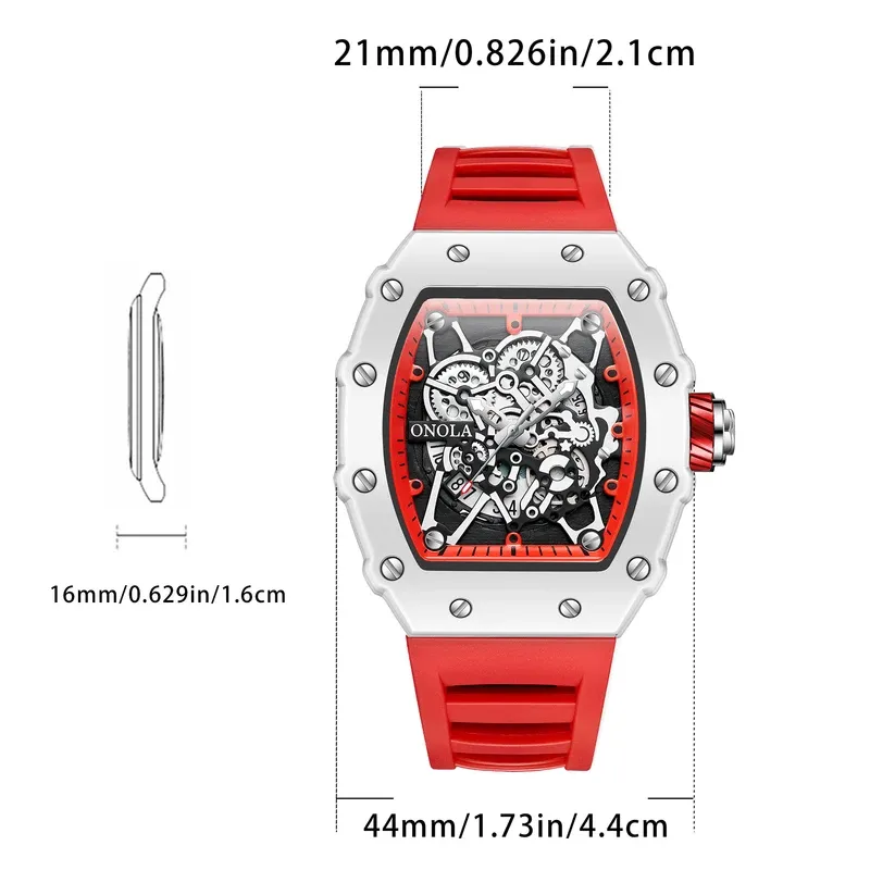 Fashion brand onola men's quartz wristwatch casual luminous waterproof wristwatches tonneau sports silicone strap man watch 2024