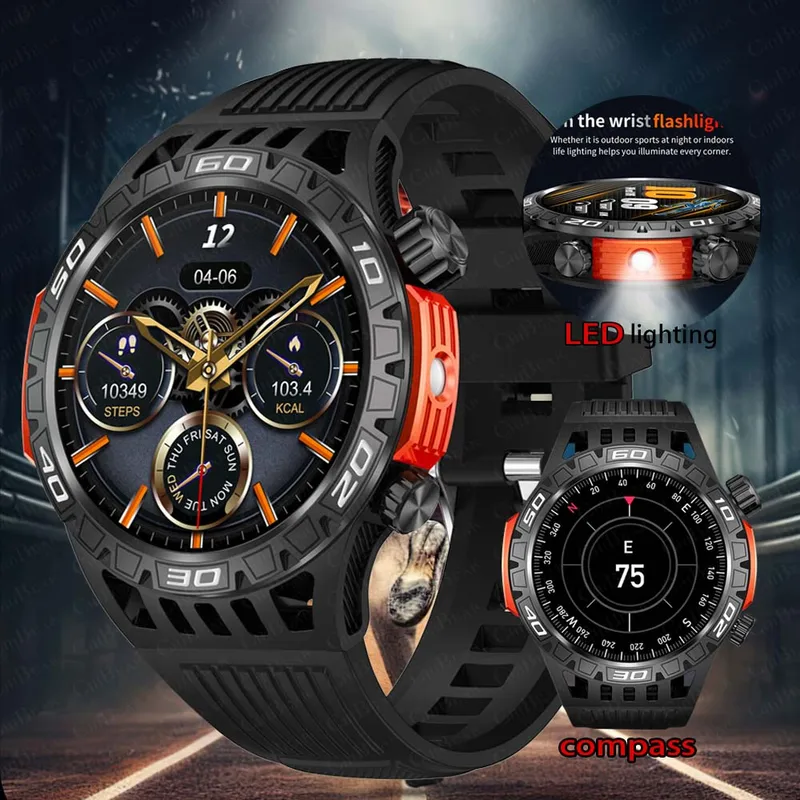 Smart watch men with LED lighting compass sports fitness tracker watch IP68 waterproof Bluetooth Talk smartwatch for Android iOS