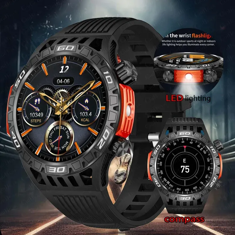 Smart watch men with LED lighting compass sports fitness tracker watch IP68 waterproof Bluetooth Talk smartwatch for Android iOS