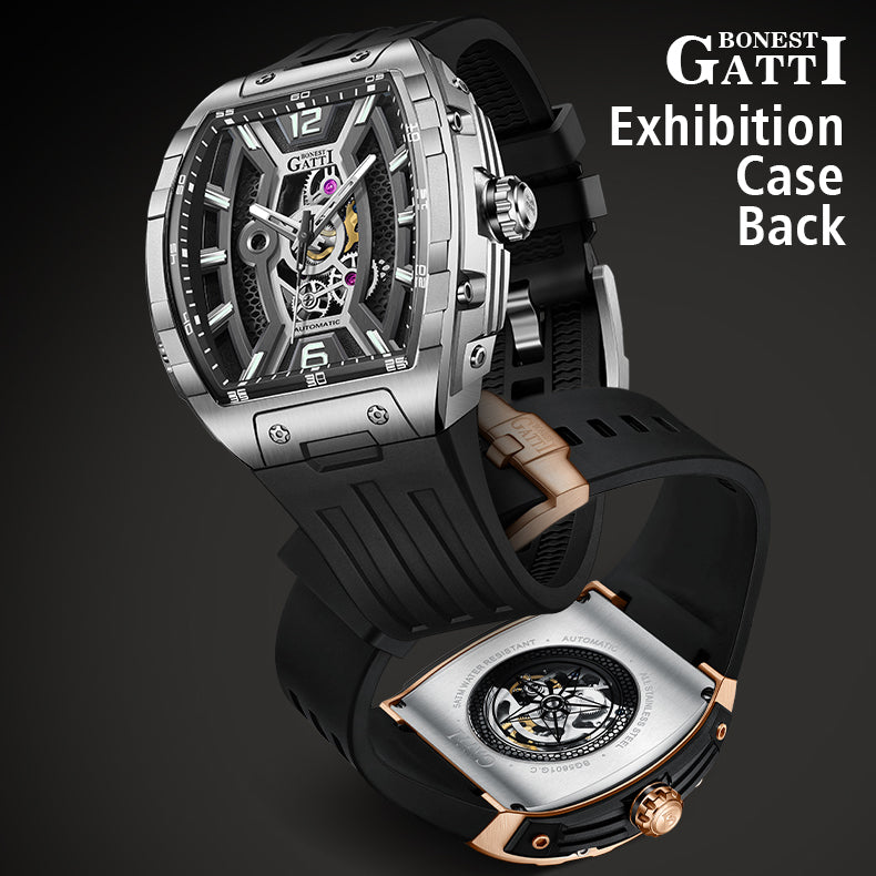 BONEST GATTI Barrel shaped Skeleton Movement Watch Luminous BG5601