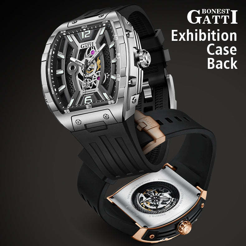 BONEST GATTI Barrel shaped Skeleton Movement Watch Luminous BG5601