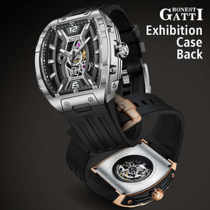 BONEST GATTI Barrel shaped Skeleton Movement Watch Luminous BG5601