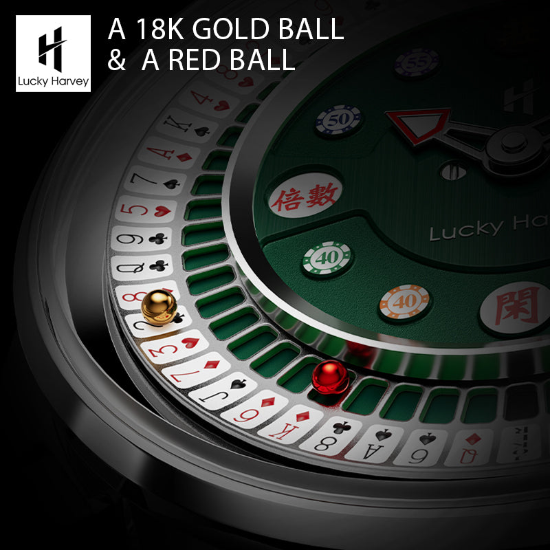 Lucky Harvey Automaton Player Series Silver Poker Roulette 18K GOLD BALL Automatic Watch