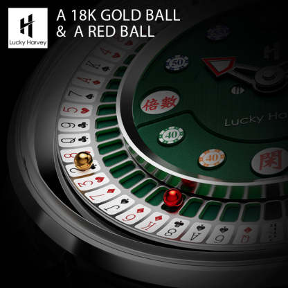 Lucky Harvey Automaton Player Series Silver Poker Roulette 18K GOLD BALL Automatic Watch