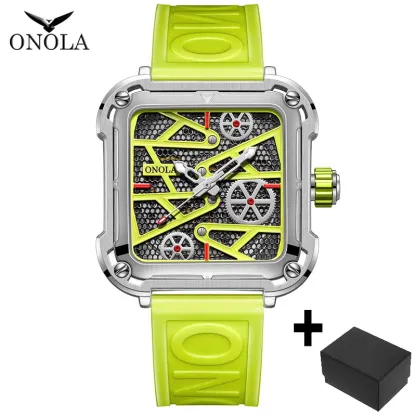 Fashion onola Mens Watch unique square mechanical wristwatch waterproof sport silicone strap automatic man wristwatches hot sale