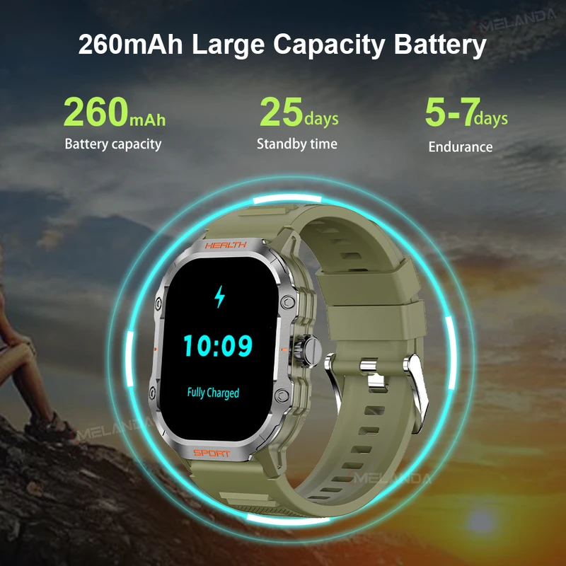 MELANDA 2.01" AMOLED Screen Bluetooth Call Smart Watch Men Outdoor Sports Tracker Health Monitor Smart Watch For Android ios