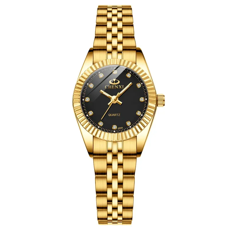 Chenxi lover watches luxury business stainless steel gold watch men classic waterproof watch for women rhinestone couple gift