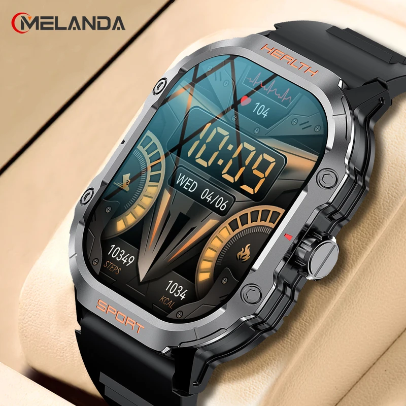 MELANDA 2.01" AMOLED Screen Bluetooth Call Smart Watch Men Outdoor Sports Tracker Health Monitor Smart Watch For Android ios