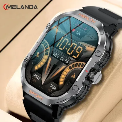 MELANDA 2.01" AMOLED Screen Bluetooth Call Smart Watch Men Outdoor Sports Tracker Health Monitor Smart Watch For Android ios