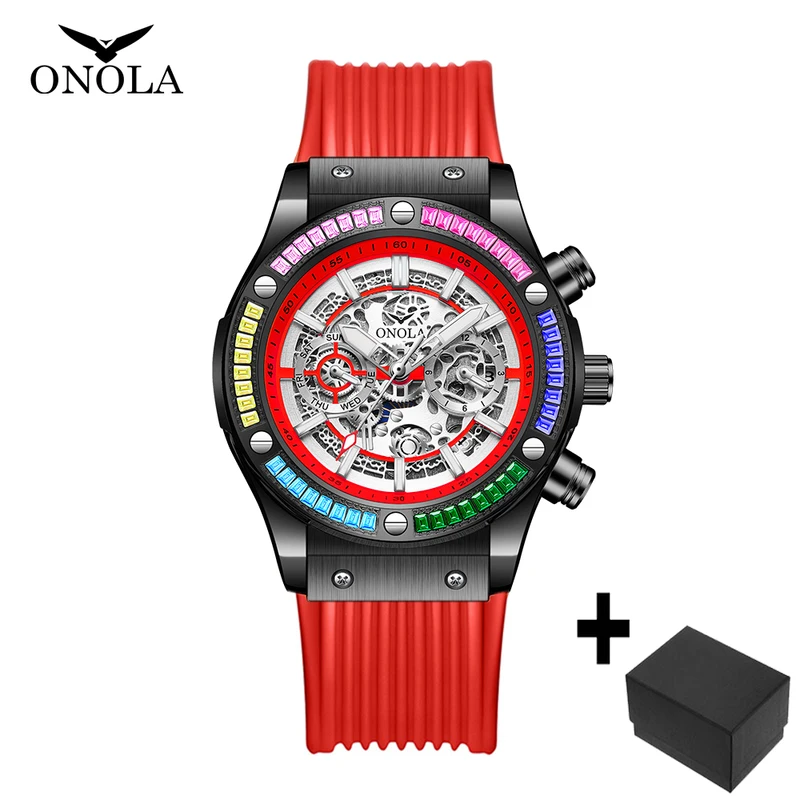 Onola Luxury automatic Mechanica watch for mens sports waterproof clocks fashion Rainbow Diamond AAA wristwatches Reloj 2023 New