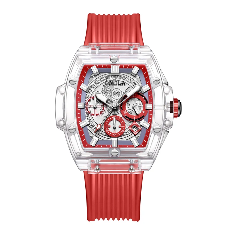 Onola brand business transparent plastic watch men women clock 2021 fashion sport casual unique quartz luxury Square men's watch