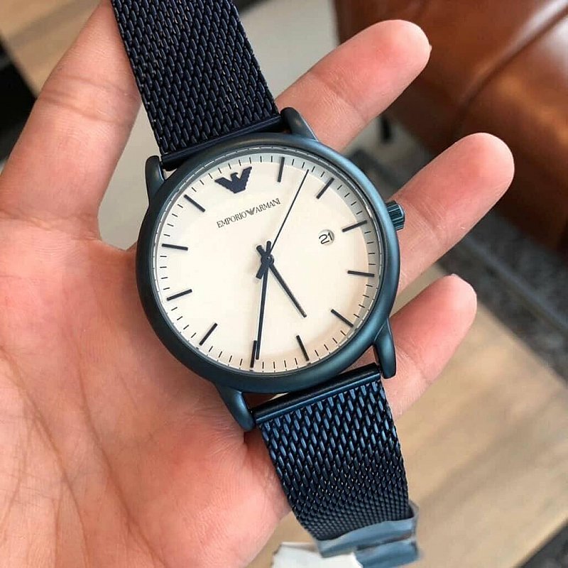 Emporio Armani Luigi Quartz White Dial Blue Mesh Bracelet Watch For Men AR11025 TIME.SHOP watches shop