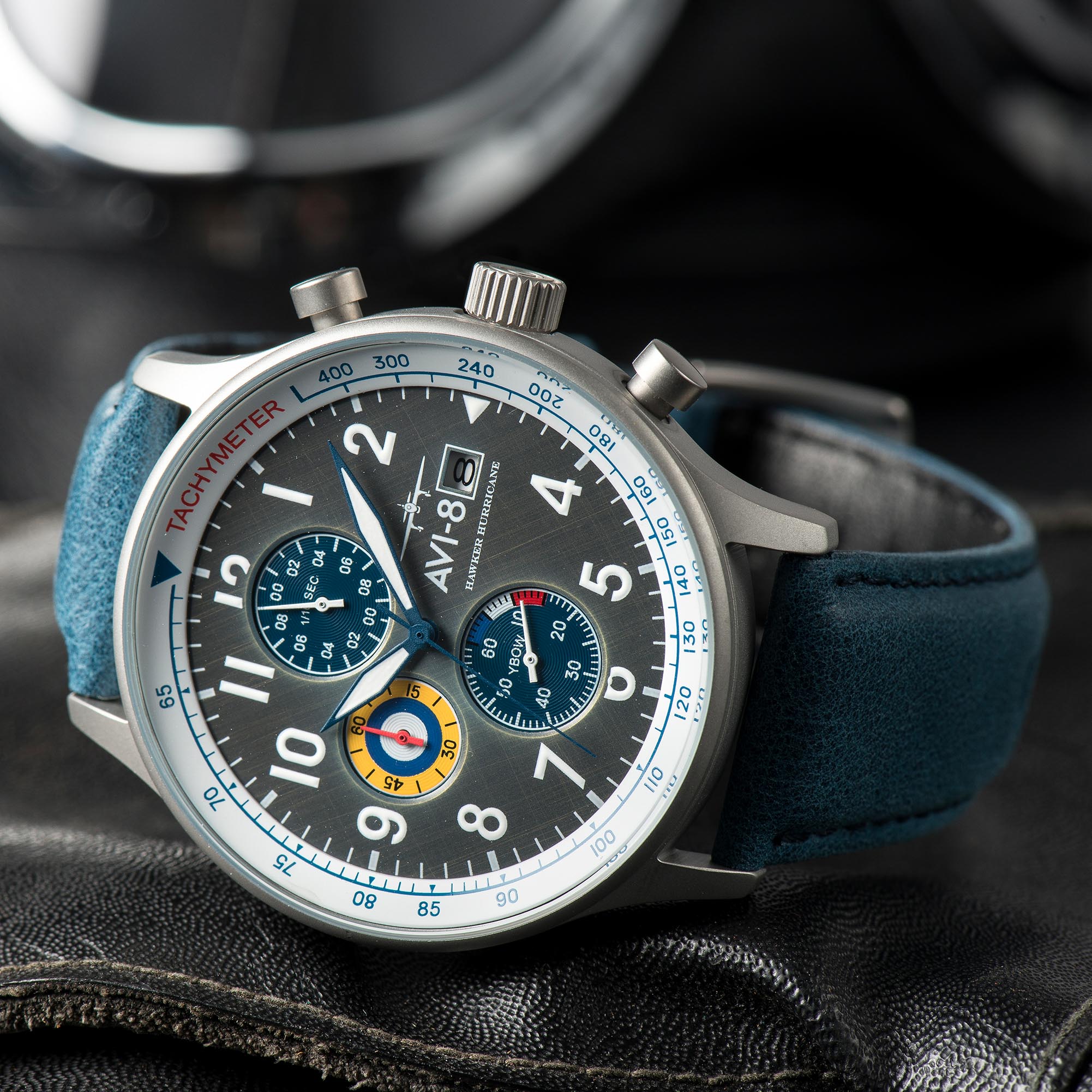 AVI-8 Hawker Hurricane Chrono Vintage Brass Blue-TIME.SHOP