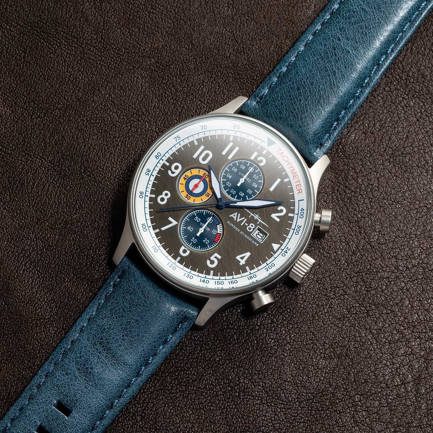 AVI-8 Hawker Hurricane Chrono Vintage Brass Blue-TIME.SHOP