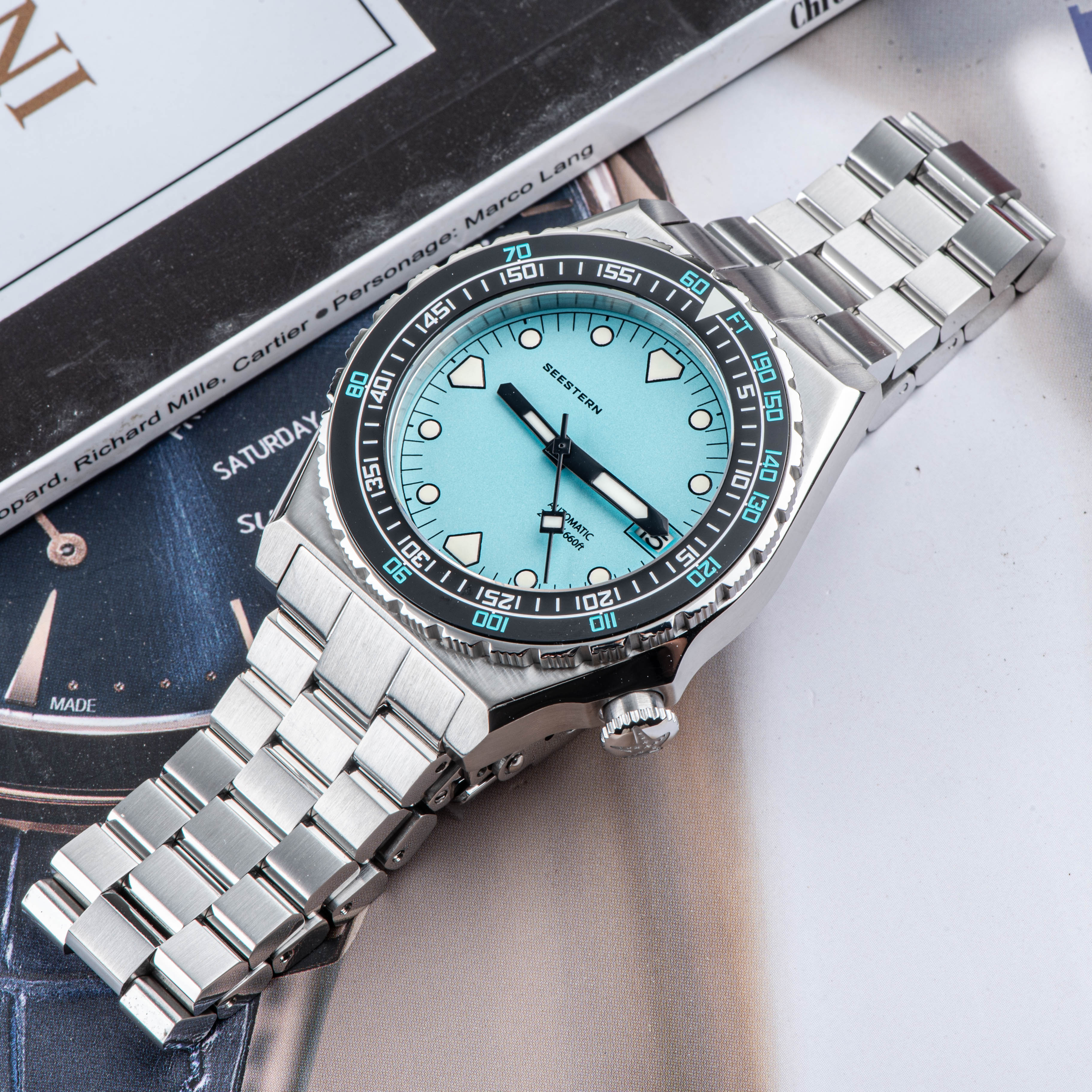 Seestern Vintage 407 600T Light Blue Dial Ceramic Bezel-TIME.SHOP