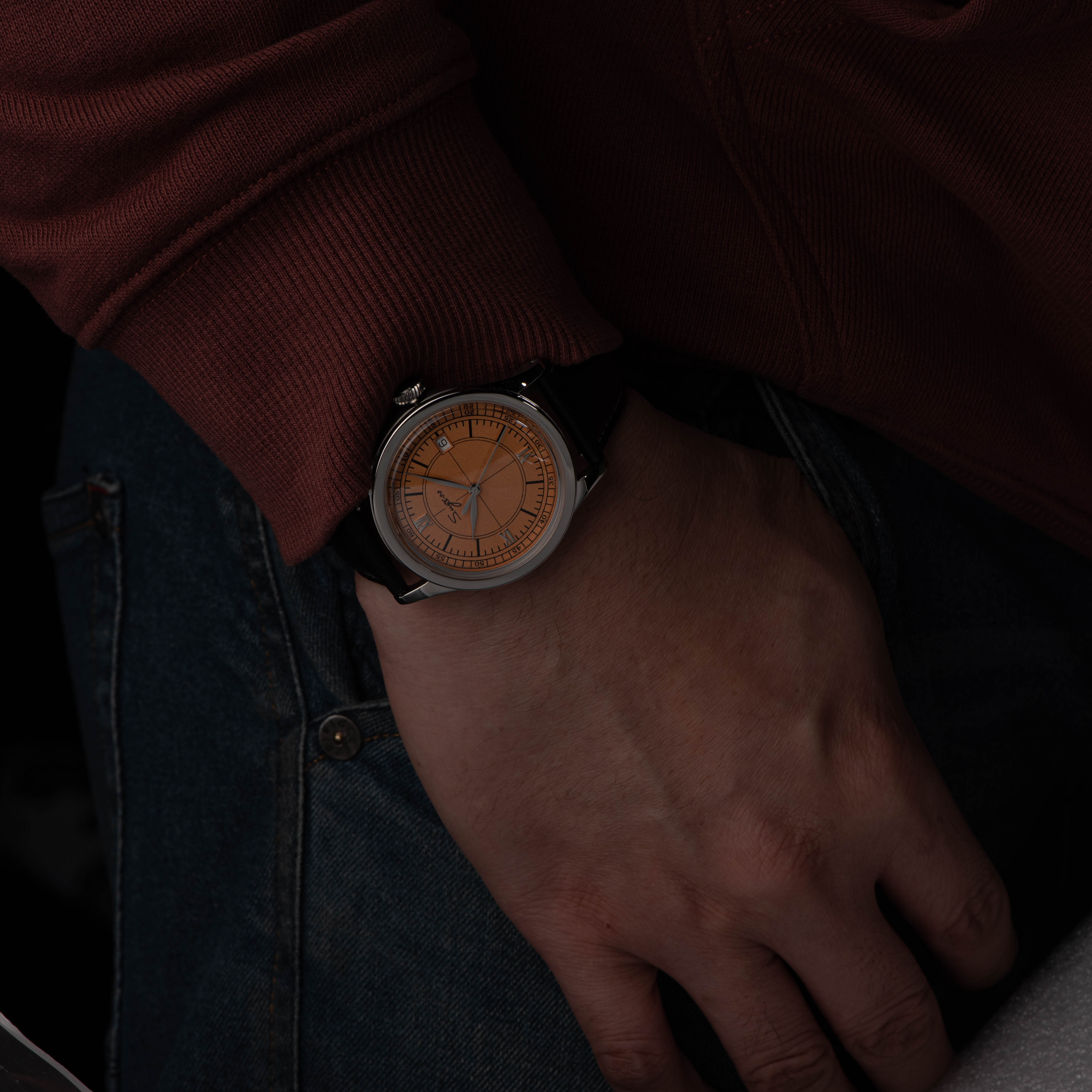 Heritage 411-3B Seagull 2130 Movement  Stainless Steel Case Deep Orange Dial SU4113BOR-TIME.SHOP