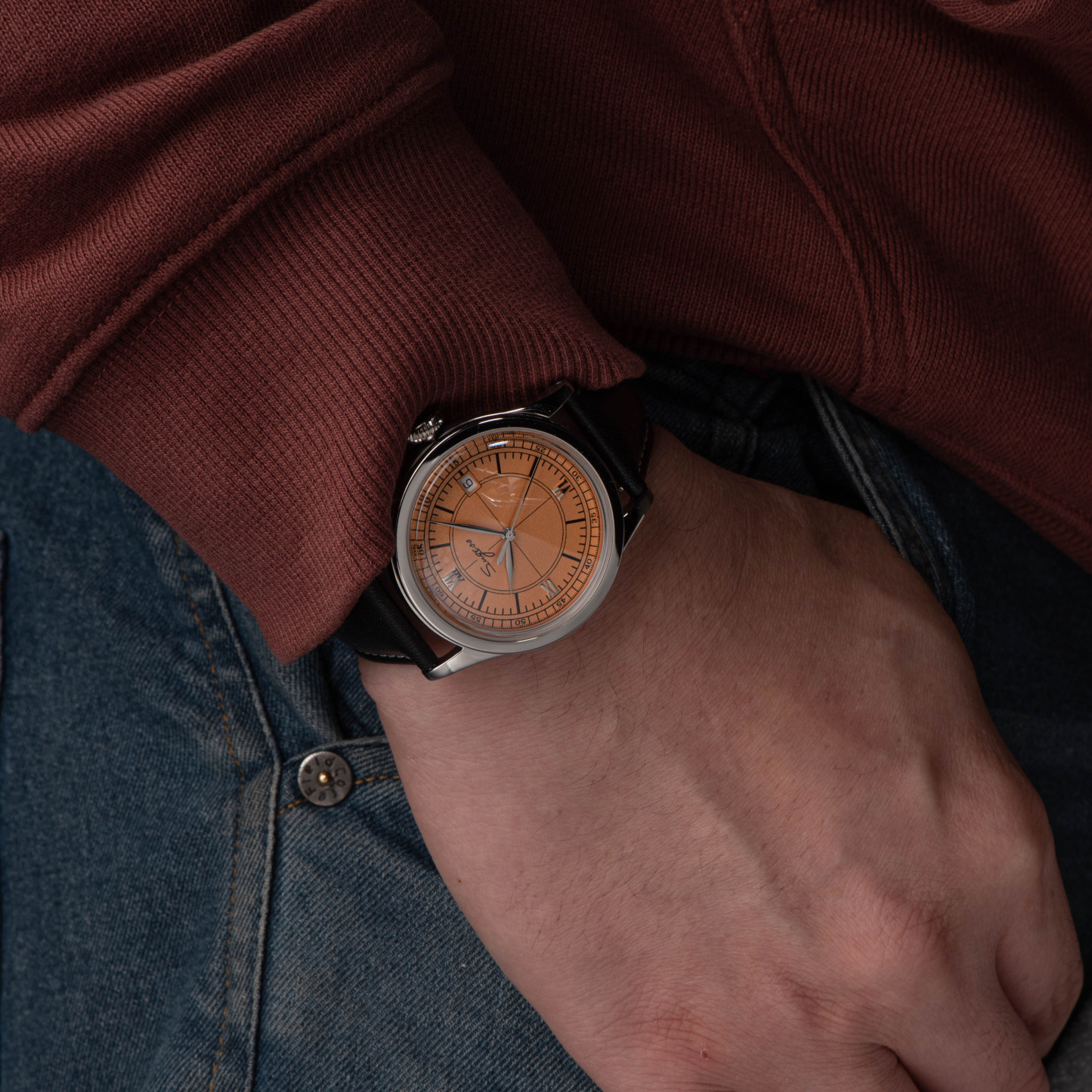 Heritage 411-3B Seagull 2130 Movement  Stainless Steel Case Deep Orange Dial SU4113BOR-TIME.SHOP