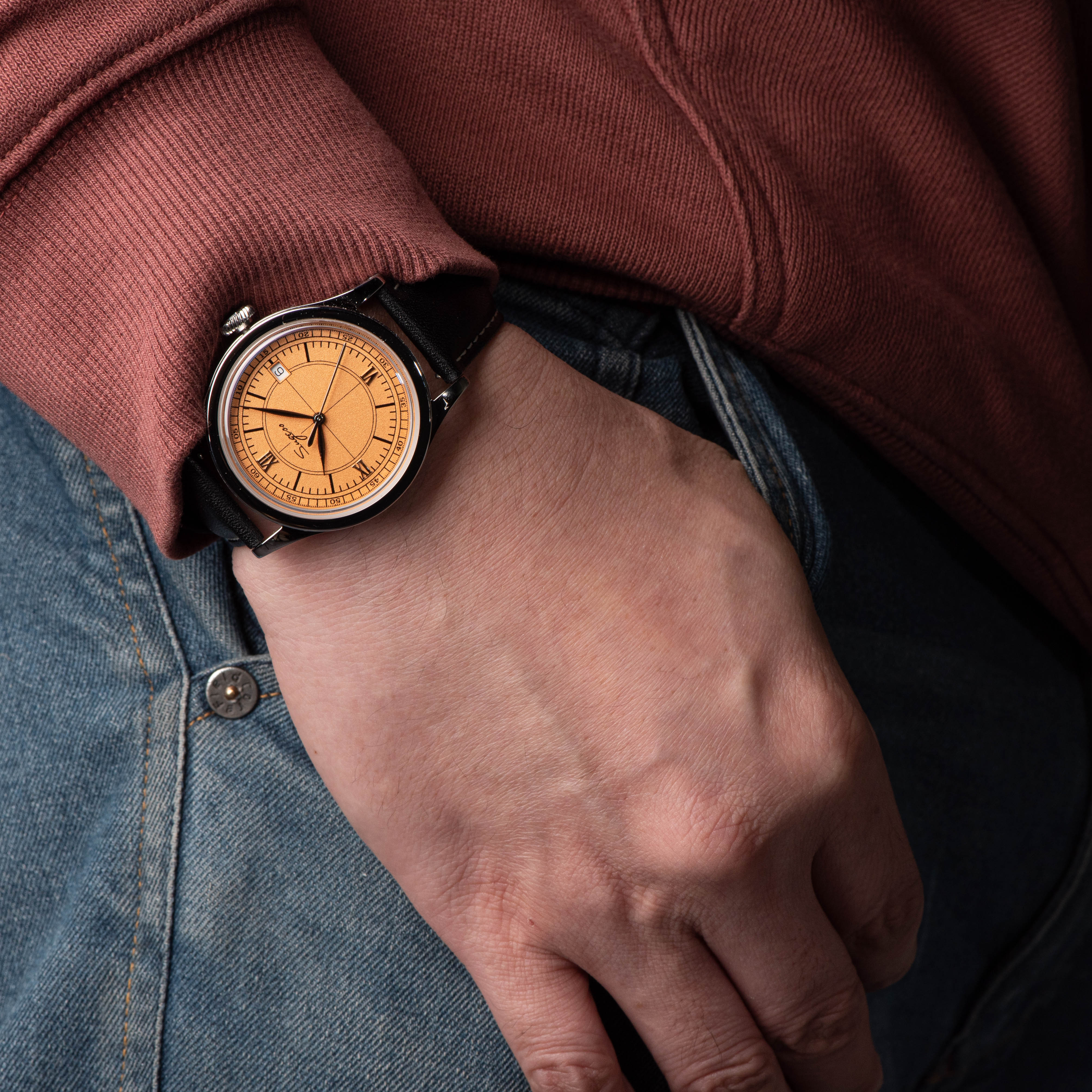 Heritage 411-3B Seagull 2130 Movement  Stainless Steel Case Deep Orange Dial SU4113BOR-TIME.SHOP