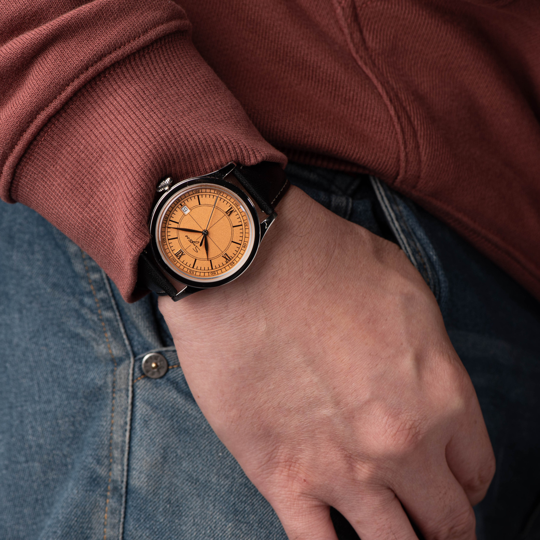 Heritage 411-3B Seagull 2130 Movement  Stainless Steel Case Deep Orange Dial SU4113BOR-TIME.SHOP