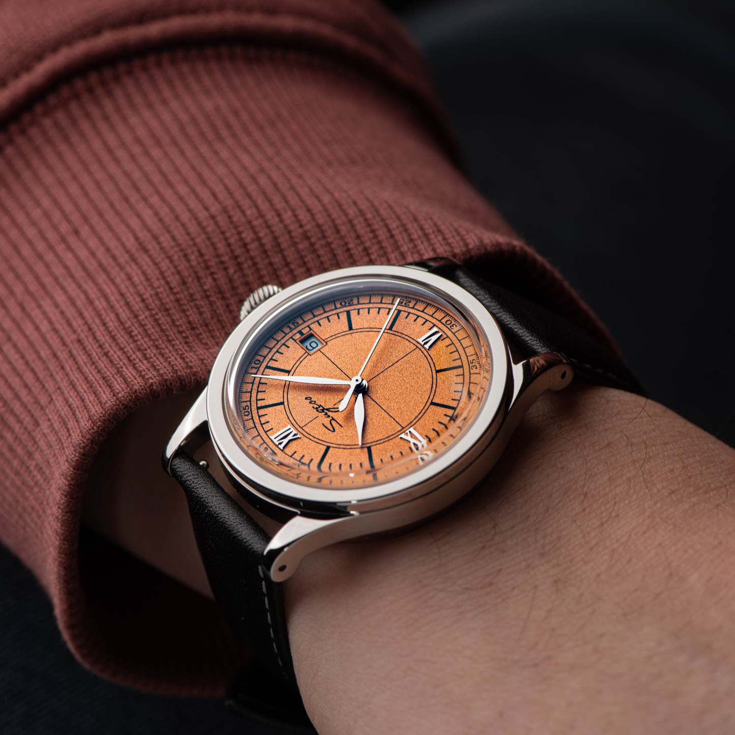 Heritage 411-3B Seagull 2130 Movement  Stainless Steel Case Deep Orange Dial SU4113BOR-TIME.SHOP