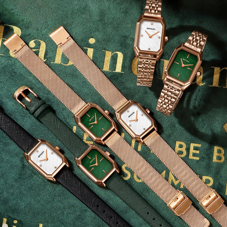SANDA 1096 Bold Octagonal Dial Waterproof Lady Watch-TIME.SHOP