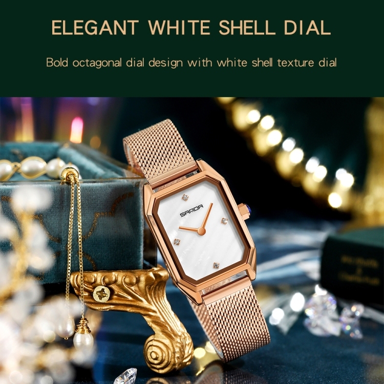 SANDA 1096 Bold Octagonal Dial Waterproof Lady Watch-TIME.SHOP
