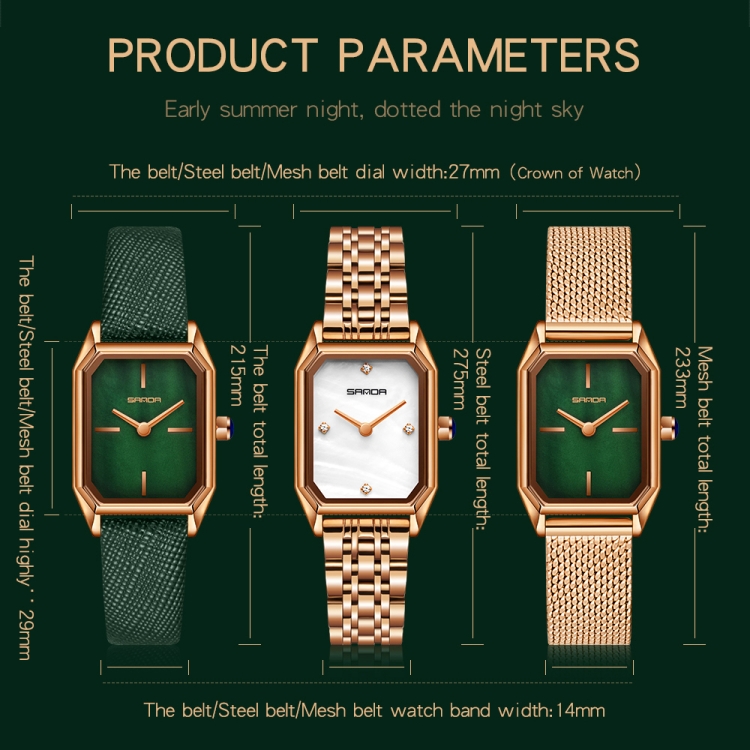 SANDA 1096 Bold Octagonal Dial Waterproof Lady Watch-TIME.SHOP