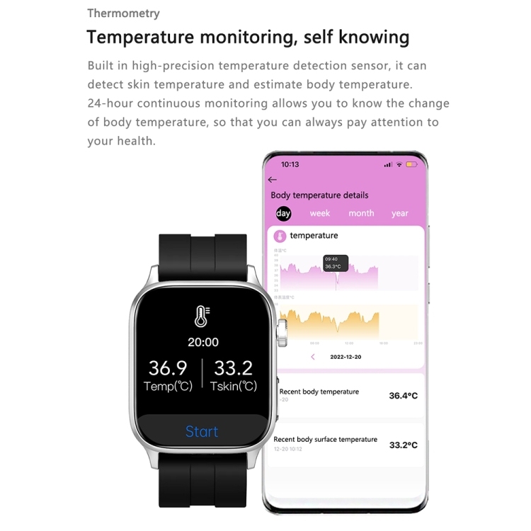 GT22 1.85 inch TFT Screen Silicone Band Health Smart Watch, Support Bluetooth Call / Plateau Blood Oxygen / Body Temperature / Arrhythmia / TI Heart Rate Monitoring-TIME.SHOP