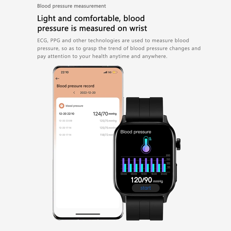 GT22 1.85 inch TFT Screen Silicone Band Health Smart Watch, Support Bluetooth Call / Plateau Blood Oxygen / Body Temperature / Arrhythmia / TI Heart Rate Monitoring-TIME.SHOP