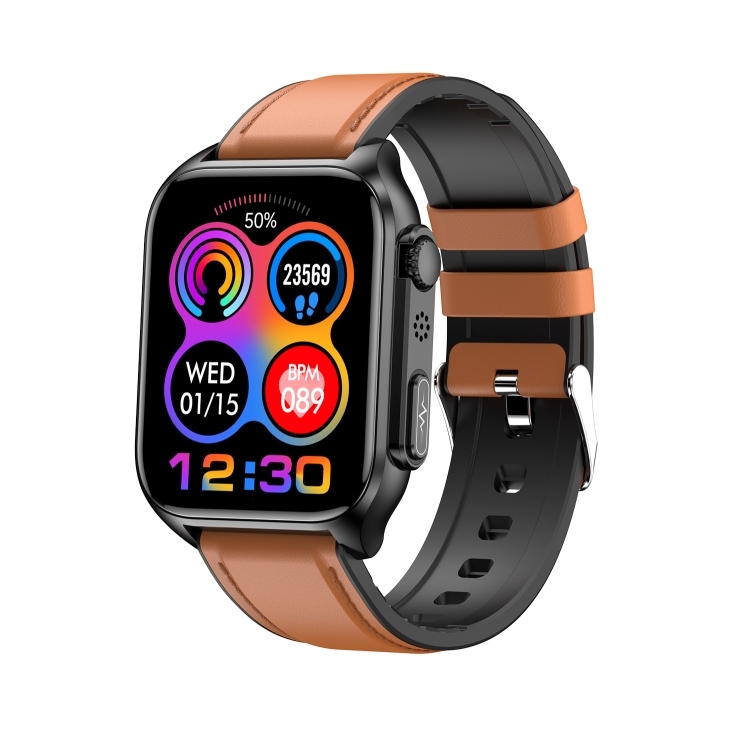 TK12 1.96 inch IP67 Waterproof Leather Band Smart Watch Supports ECG / Remote Families Care / Bluetooth Call / Body Temperature Monitoring-TIME.SHOP