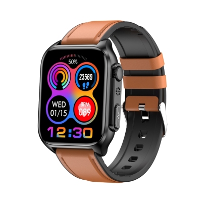 TK12 1.96 inch IP67 Waterproof Leather Band Smart Watch Supports ECG / Remote Families Care / Bluetooth Call / Body Temperature Monitoring-TIME.SHOP