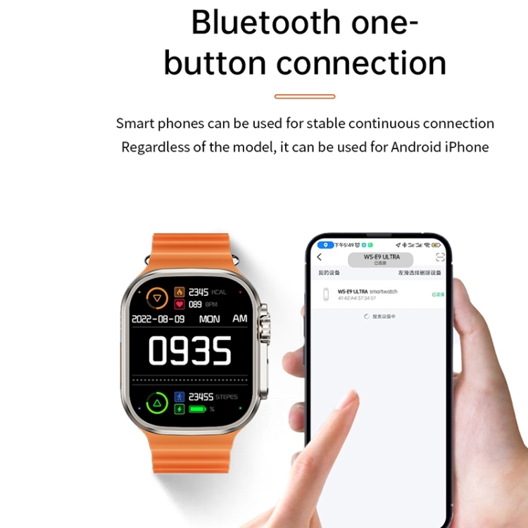 WS-E9 Ultra 2.2 inch IP67 Waterproof Metal Buckle Ocean Silicone Band Smart Watch, Support Heart Rate / NFC-TIME.SHOP