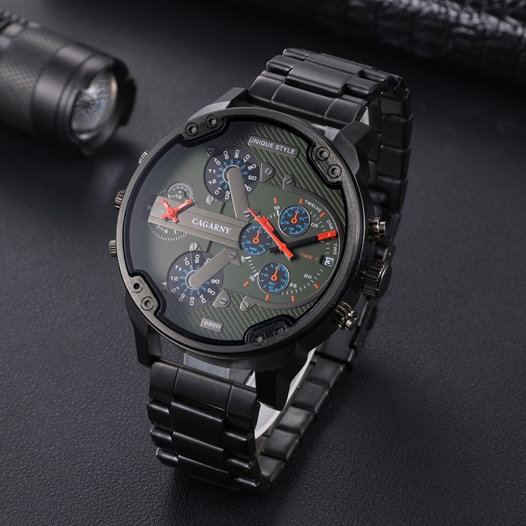 CAGARNY 6820 Men Dual Movement Green Face Steel Strap Quartz Watch-TIME.SHOP