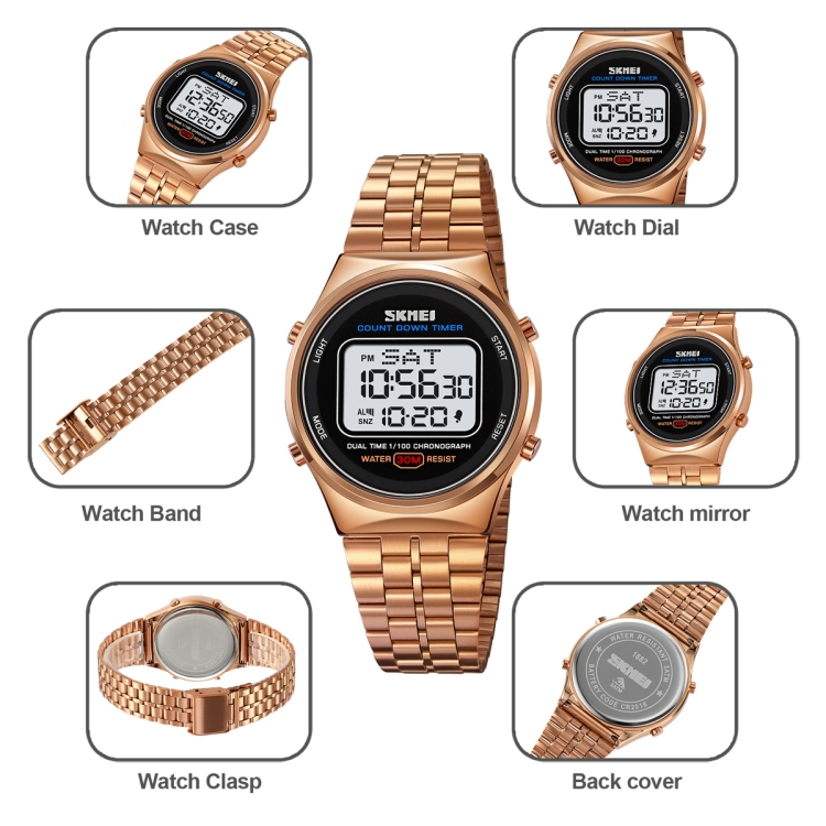 SKMEI 1882 Multifunctional Men 30M Waterproof Luminous Stainless Steel Digital Wrist Watch-TIME.SHOP