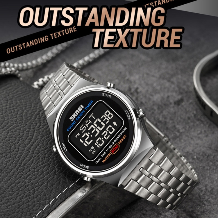 SKMEI 1882 Multifunctional Men 30M Waterproof Luminous Stainless Steel Digital Wrist Watch-TIME.SHOP