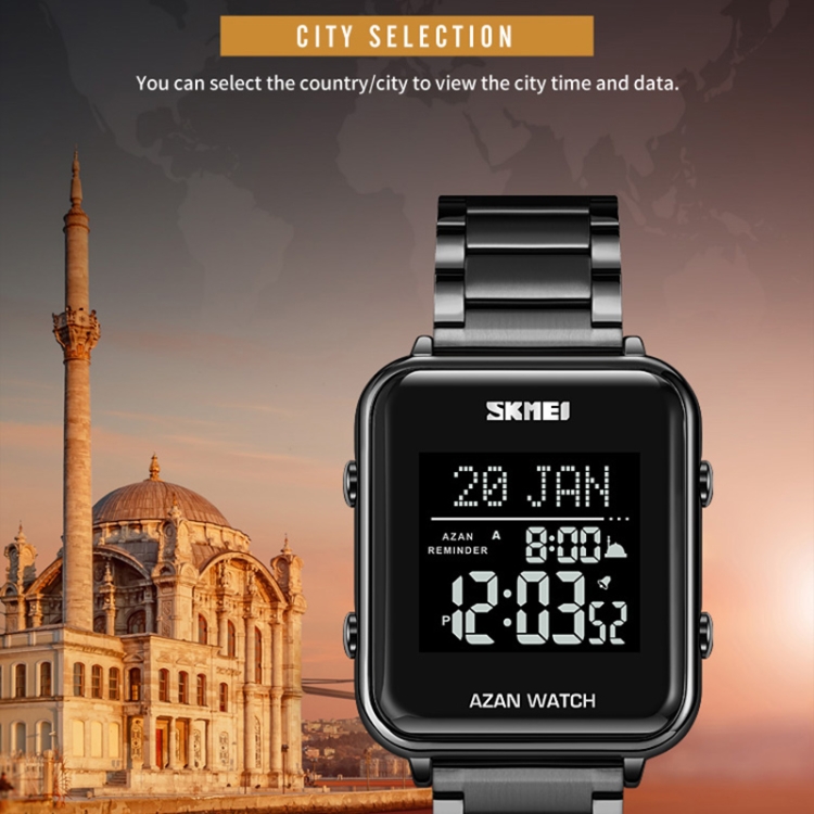 SKMEI 2064 Multifunctional Muslim Worships Compass Luminous Digital Wrist Watch-TIME.SHOP