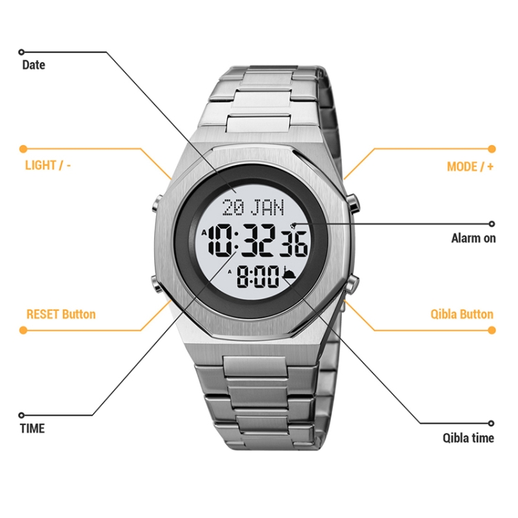 SKMEI 2069 Multifunctional 30M Waterproof Muslim Worships Digital Wrist Watch-TIME.SHOP