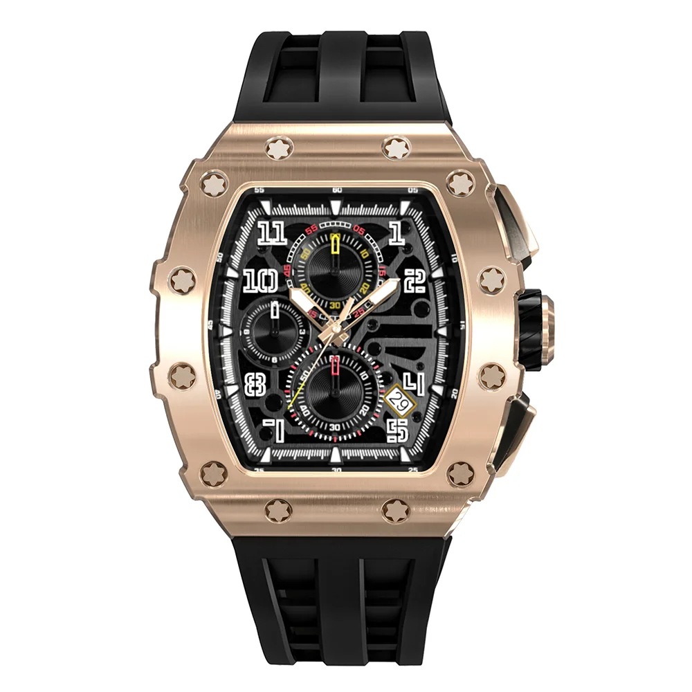 Wholesale Male Quartz Luxury Chronograph Wristwatches With Luminous Reloj Personalizado Silicone Watch Strap Black Man Watches-TIME.SHOP