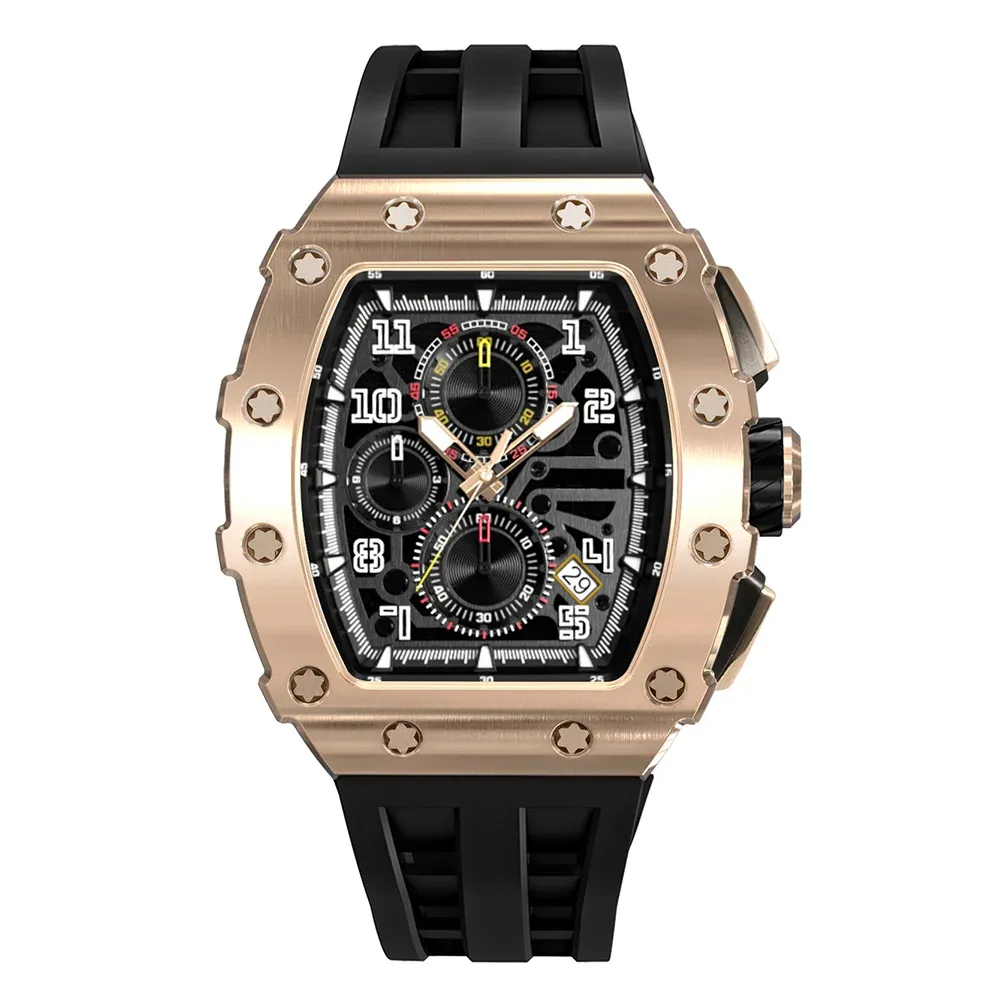 Wholesale Male Quartz Luxury Chronograph Wristwatches With Luminous Reloj Personalizado Silicone Watch Strap Black Man Watches-TIME.SHOP