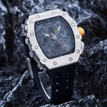Wholesale Male Quartz Luxury Chronograph Wristwatches With Luminous Reloj Personalizado Silicone Watch Strap Black Man Watches-TIME.SHOP