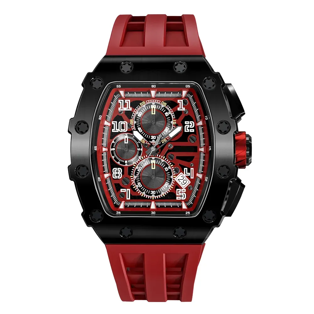 Wholesale Male Quartz Luxury Chronograph Wristwatches With Luminous Reloj Personalizado Silicone Watch Strap Black Man Watches-TIME.SHOP